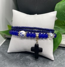 3 PC Handmade Boho Beaded Stackable 7  Plus Stretch Bracelet Set New B2427