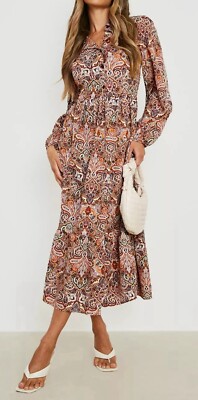 PAISLEY TIERED MIDI SMOCK DRESS