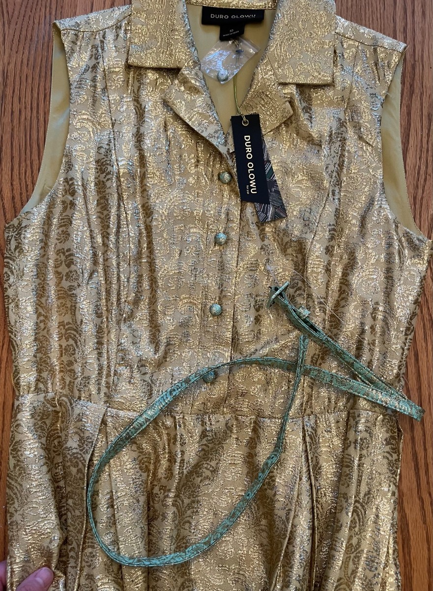 Duro Olowu-Gold Fit And Flake Dress Sz. 10-Lined, Side Zipper NWT