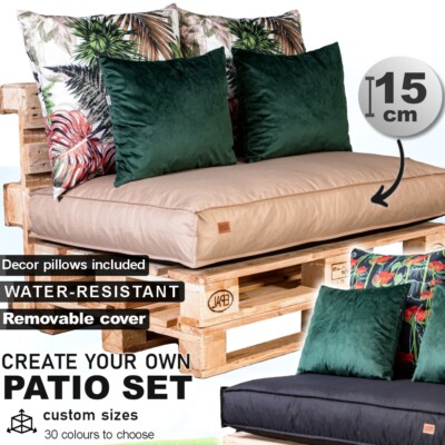 Premium Garden Pallet Cushion Set: base 120x80 backrests +2