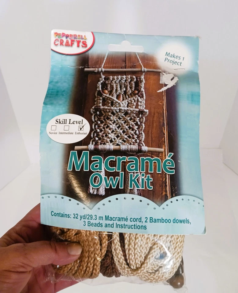 Kit gufo macramè peperoncino artigianato livello appassionato tasselli bambù e perline legno NOS - Immagine 3 di 3