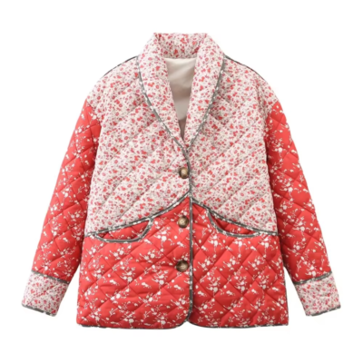 S-XL Floraler Print Patchwork Langarmjacke Herbst Winterbekleidung