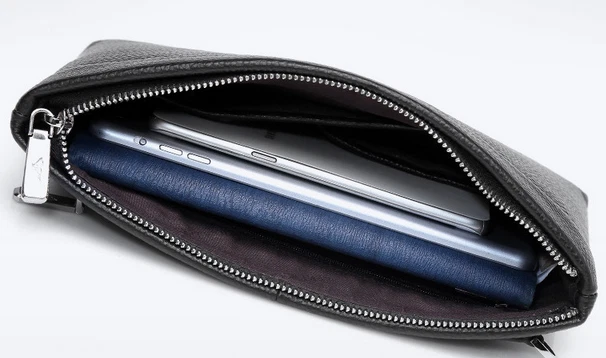 Septwolves Hombres Cuero de Vaca Cartera Monedero Cremallera Bolso sin asas Bolsillo Negro E118416-01AD Foto 4 de 4