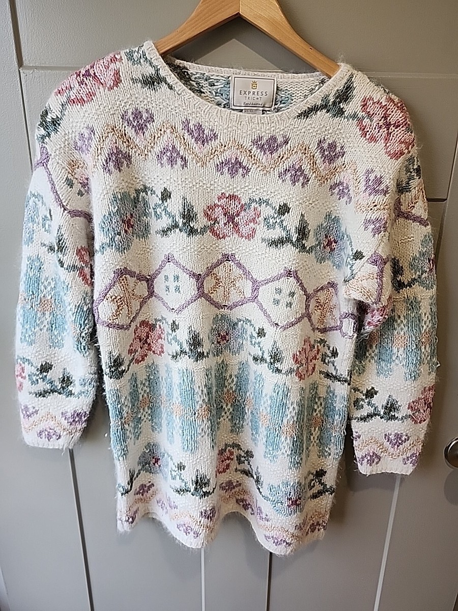 Vintage 90s Express Tricot silk Angora floral Pastel sweater tunic
