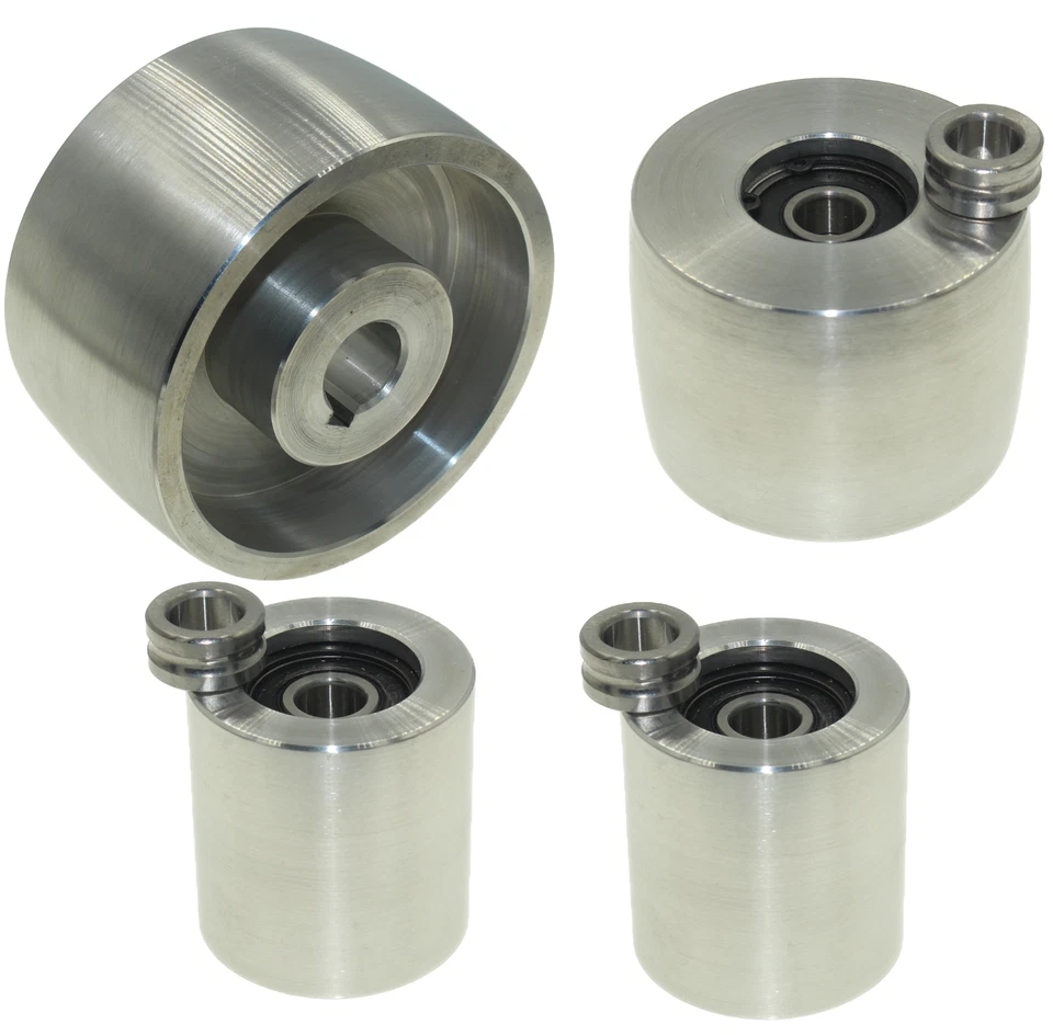 Juego de ruedas amoladora de correa amoladora de cuchillos 4" Drive-19 mm eje, 3" seguimiento, 2" ralentí Foto 2 de 4