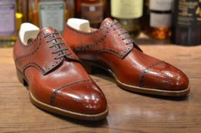 Handmade Men's Leather Grain Oxford Wingtip Brown Brogue Toe Cap Shoes-943