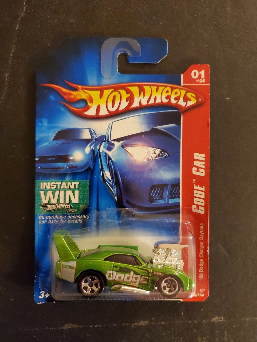 2) 2007 Hot Wheels Code Car '69 Dodge Charger Daytona Green And