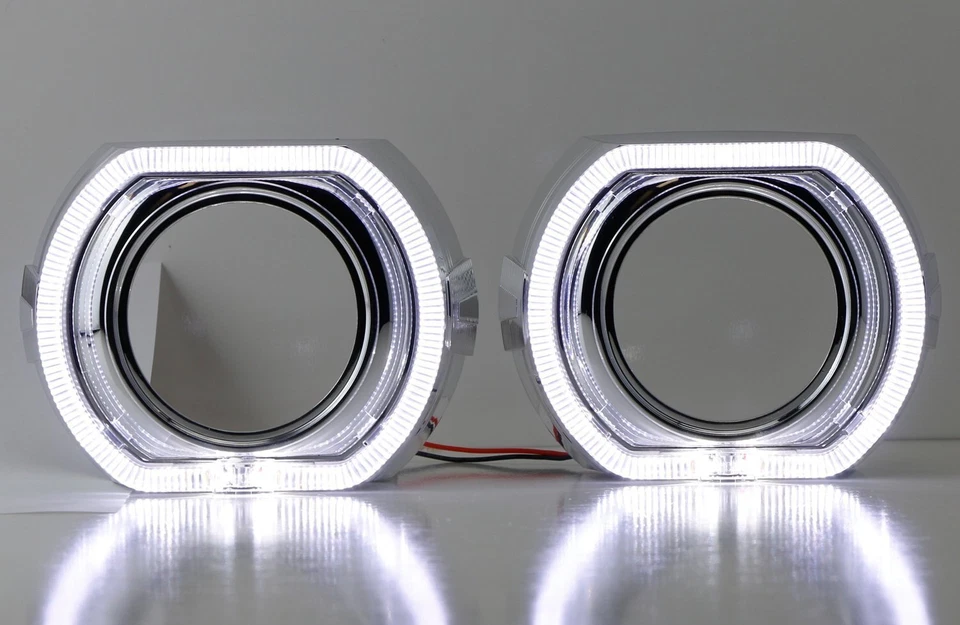 Lente Proyector Bi-Xenón 3.0" H1 DTM Cuadrada LED Halo Anillo Cubiertas Para Faros Foto 4 de 4