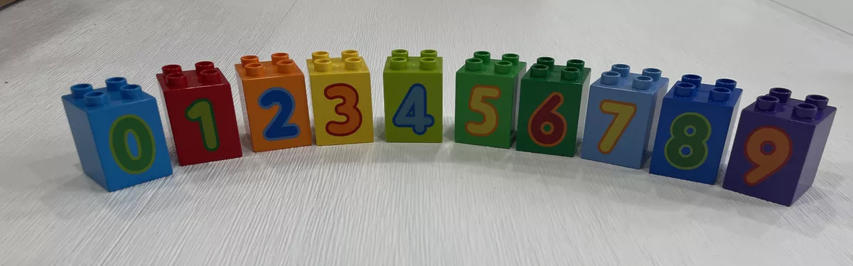 Lego DUPLO 2x2 Tall Bricks Blocks Learn to Count Printed Numbers 0 9 10 Pcs