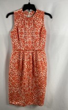 Tory Burch Women's Orange White Floral Damask Sheath Dress Silk Blend Sz 0