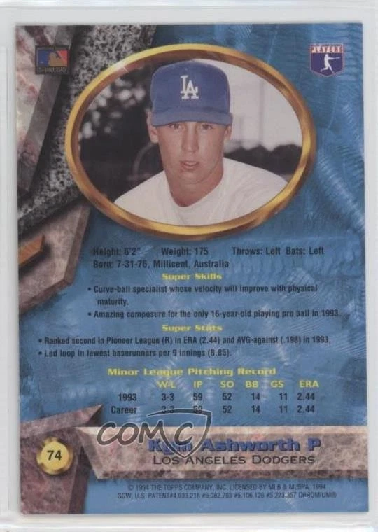 1994 Bowman's Best Blue Refractor Kym Ashworth #74 Rookie RC - Image 2 of 2