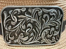 Antiqued Silver Floral Vine Belt Buckle Vintage Western Cowboy Buckles