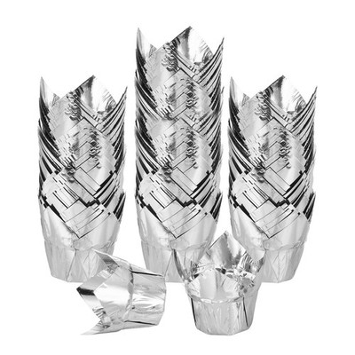 100Pcs For Tulip Baking Cups Silver Aluminum Molds