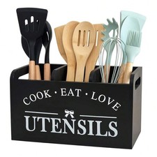 Utensil Holder Rustic Wood Large Farmhouse Spatula Organizer For Kitchen Counter