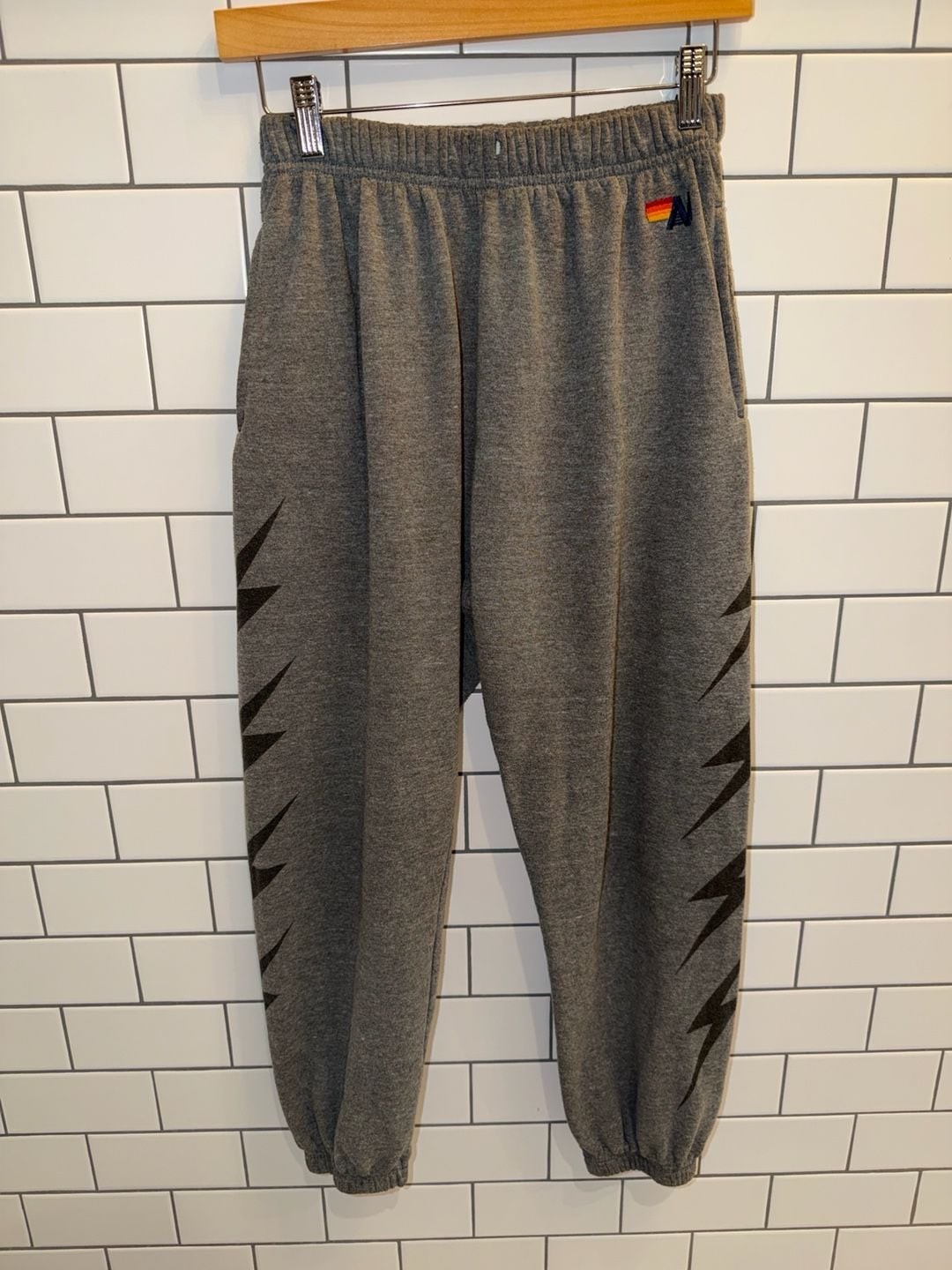 Aviator Nation Bolt Print Unisex Sweatpants in Charcoal Gray, Size Small