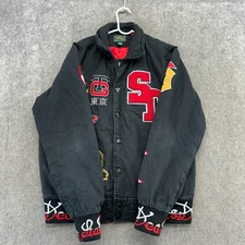 Stall & Dean Varsity Jacket Mens Large Black Letterman Lined T Snap Bomber Coat