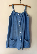 Vintage 1960s Blue Terrycloth Button Front Tunic Dress or Coverup