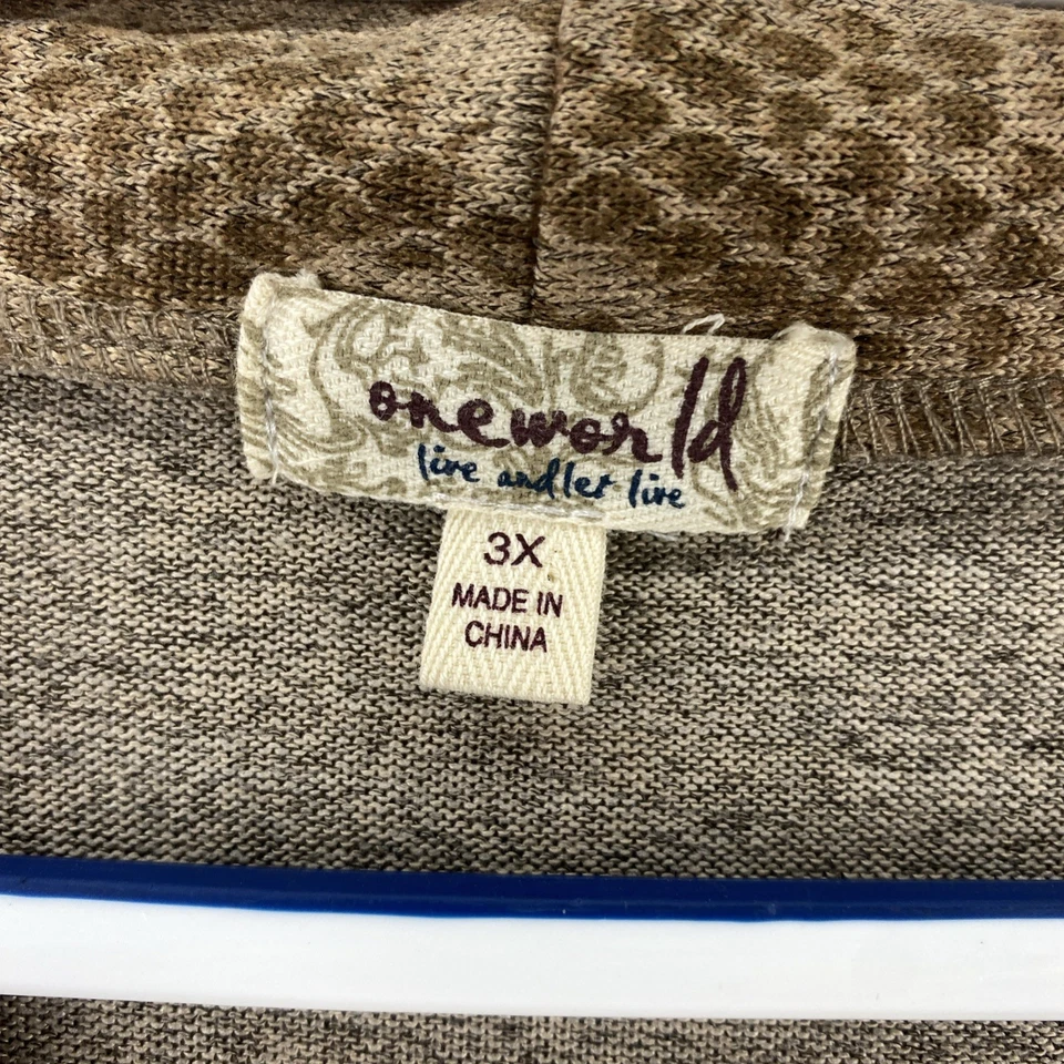 One World 3X Brown Pink Paisley Ombre Open Front Cardigan Top Boho Stretch - Image 2 of 4