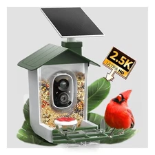  5MP Smart Bird Feeder with Camera, Faster Solar Powered Charging, Green-5MP