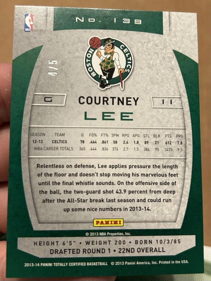 2013-14 Totally Certified Courtney Lee Green Emerald /5 SSP Rare Celtics - Image 2 of 2
