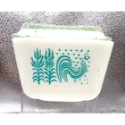 Pyrex Amish Butterprint 502 Refrigerator Dish W/ Lid Turquoise Rooster 1.5C