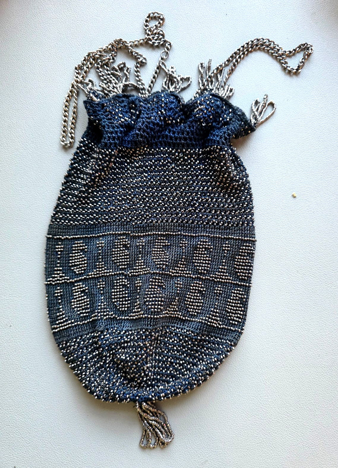 Antique Victorian Micro Beaded Draw String Purse Bag - Gem