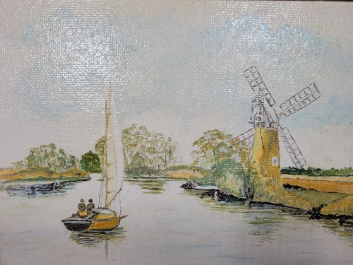 Oil Painting Framed Vintage Sailing on the Norfolk Broads? On Board 34x24.5cm - Picture 4 of 15
