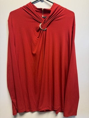 Liz Claiborne Vibrant Red Blouse With Ring Accent Size 2 XL Poly Spandex