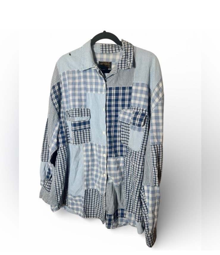 Vintage Eddie Bauer Patchwork Plaid Button Down S… - image 2