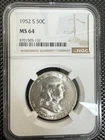 1952-S Franklin Half Dollar NGC MS64 90% Silver