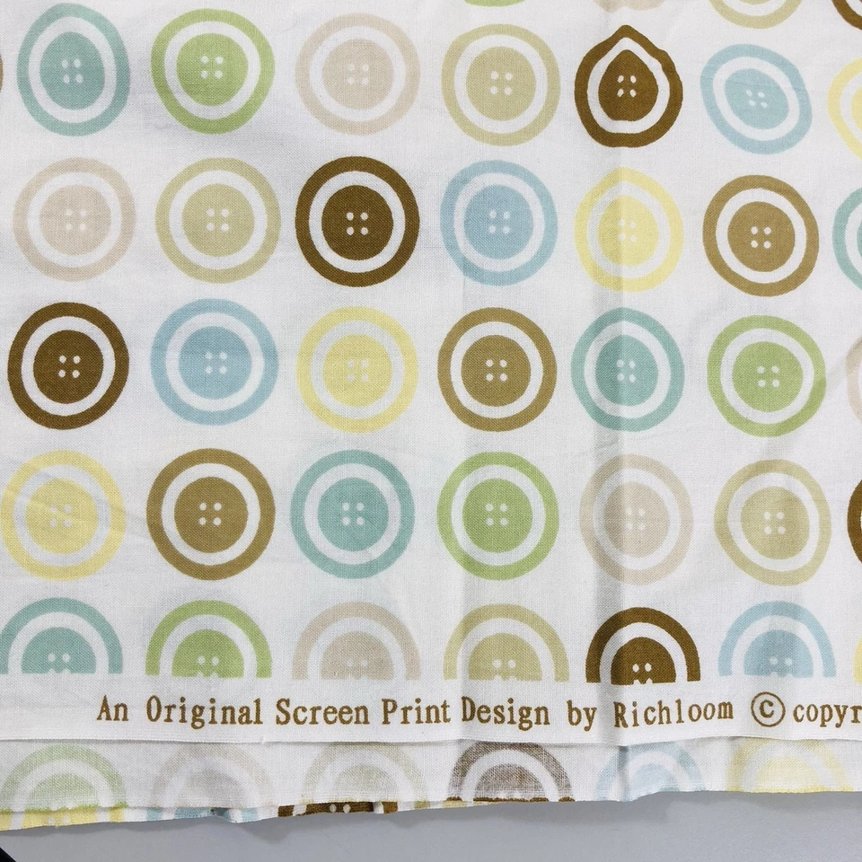 2011 Richloom Screen Print Cotton Fabric Buttons Brown Green Yellow Aqua 68 x 44 - Image 4 of 4