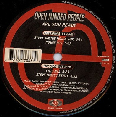 Open Minded People - Are You Ready - German 12'' Vinyl - 1995 - Club Zone