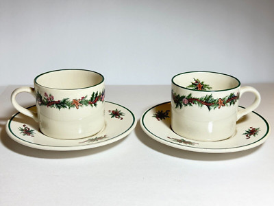 2 Vintage Macy s The Cellar O'Tannenbaum Cup and Saucer Sets Garland