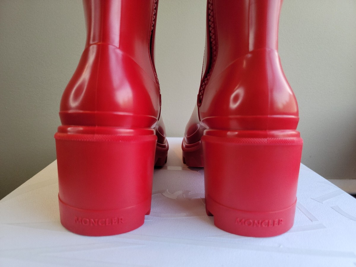 Moncler Women's Loftgrip Red Chunky Rain Boots Size 37 EU 7