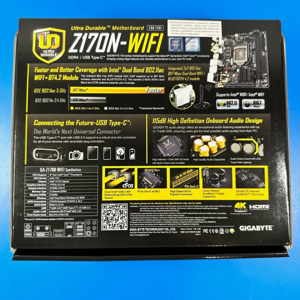 Gigabyte GA-Z170N-WIFI LGA 1151 mini ITX Motherboard Intel Z170 DDR4 (Rev 2.0) - Image 3 of 4