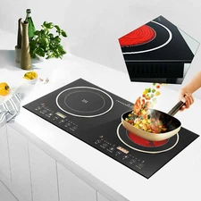 2 Burners 110V Electric Hob Cook Top Induction Cooktop Stove Ceramic Cooktop US