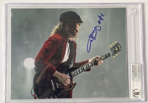ANGUS YOUNG Signed 8X10 AC/DC PHOTO BAS Encapsulated Autograph Grade 10 ...