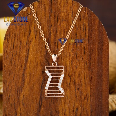 0.10TDW Round Cut Diamond Pendant With Chain 18k Rose Gold Non Certified Diamond