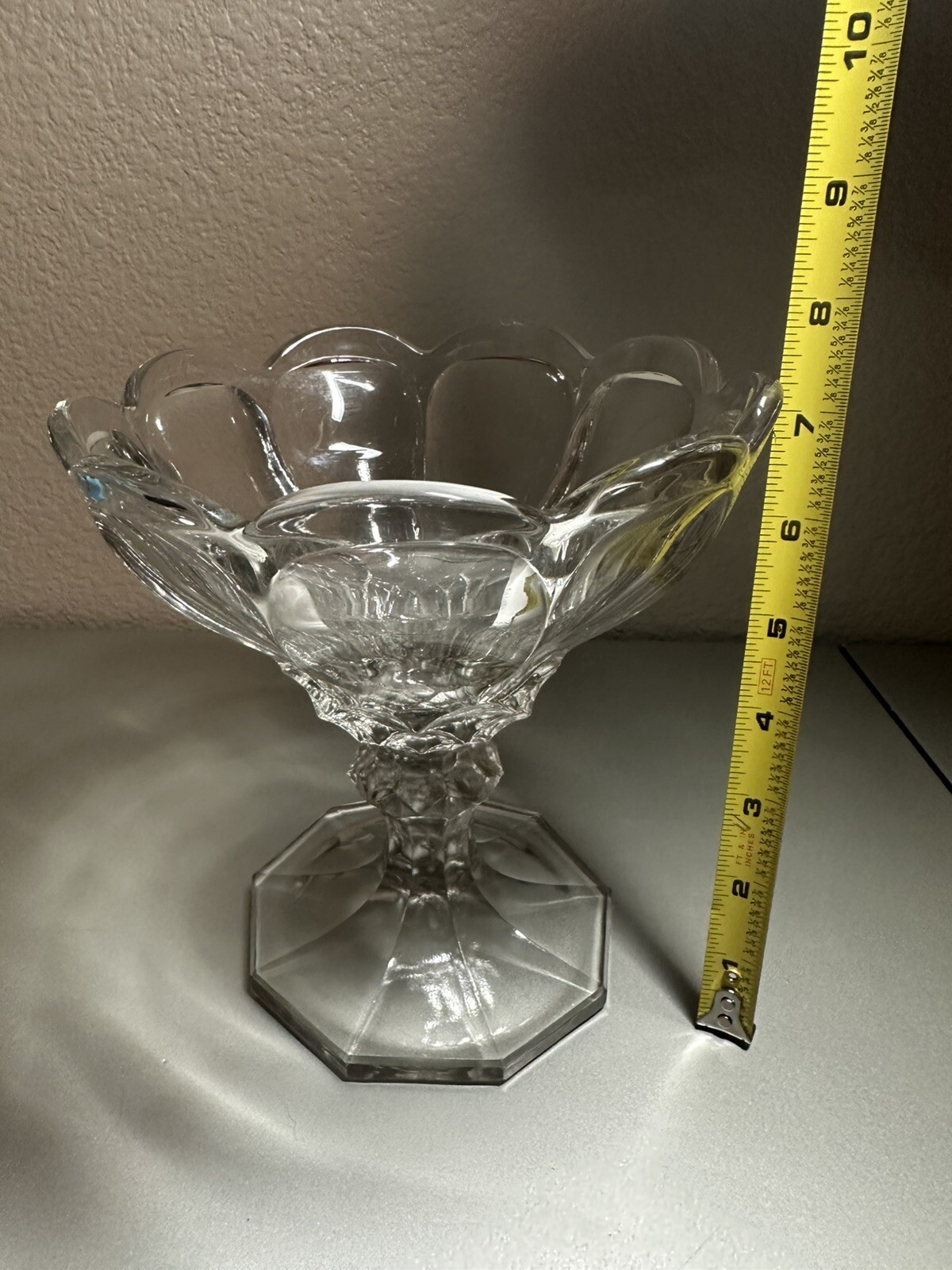 ANTIQUE CLEAR FLINT GLASS EAPG PATTERN GLASS COMPOTE HONEYCOMB WITH OVALS