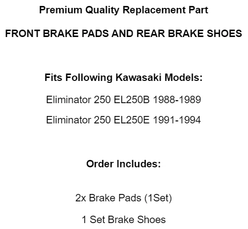 Pastillas de freno delanteras y zapatas de freno traseras para Kawasaki EL250 Eliminator 250 1988-1994 Foto 2 de 2