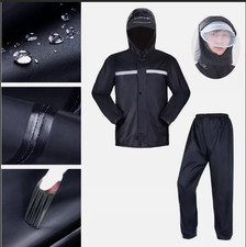 Mens Black Hooded Rain Suits Jackets Pant Wat...