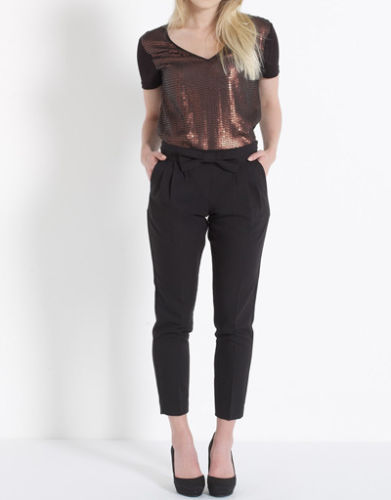 MONSOON BRONZE BLACK SEQUINNED CHIFFON & STRETCH JERSEY TUNIC TOP SIZE 8 - Picture 3 of 4