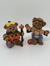 Set of 2 Resin Teddy Bear Halloween Figurines Pumpkin Costumes Trick or Treat
