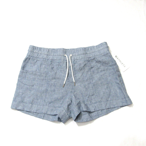 Athleta Cabo Linen 4" Shorts Chambray Blue Stretch Waist Size 14