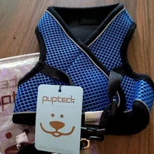 PUPTECK Soft Thick Mesh MED Blue PADDED DOG HARNESS & LEASH NEW IN BAG