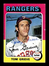 TOM GRIEVE SIGNED 1975 TOPPS MINI BASEBALL #234 TEXAS RANGERS ON-CARD AUTO
