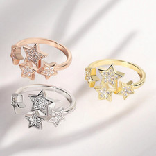 Gold, Silver, Rose Plated Pentagram Star Ring With Cubic Zirconia Fashion Jewelr