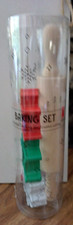 Kids 4 piece Holiday Baking Set - rolling pin and 3 metal cookie cutters NEW