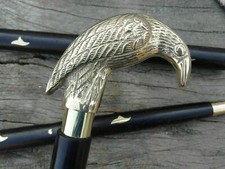 Brass Designer Polish Raven Head Handle With Wooden Walking Stick Solid Cane