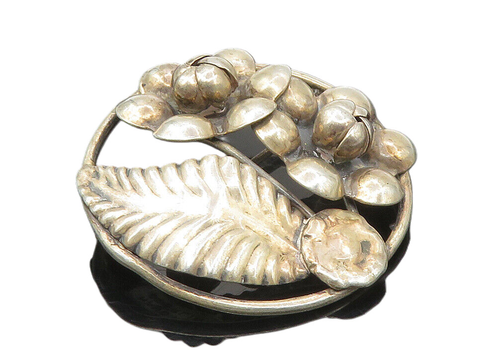 ぷりんページ 925 Sterling Silver Vintage Handmade Floral Leaf Motif Brooch Pin